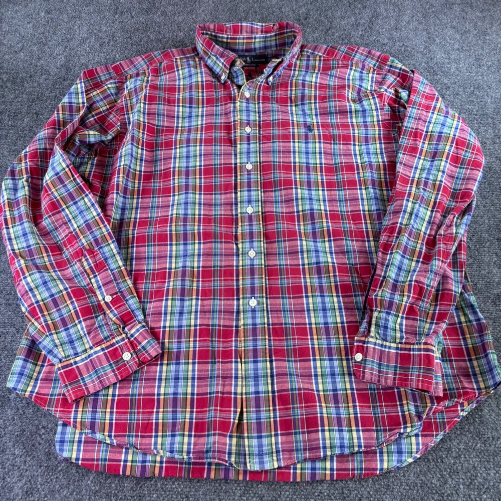 Ralph Lauren Button Down Shirt Mens XXL Multicolor Plaid Classic Fit Cotton Pony